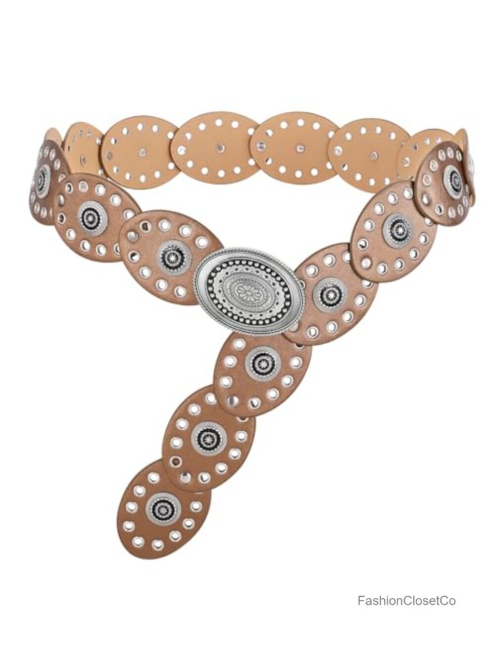 Hollow Western Disc Concho Belt Faux Leather Boho Country Waist Belt for Dresses